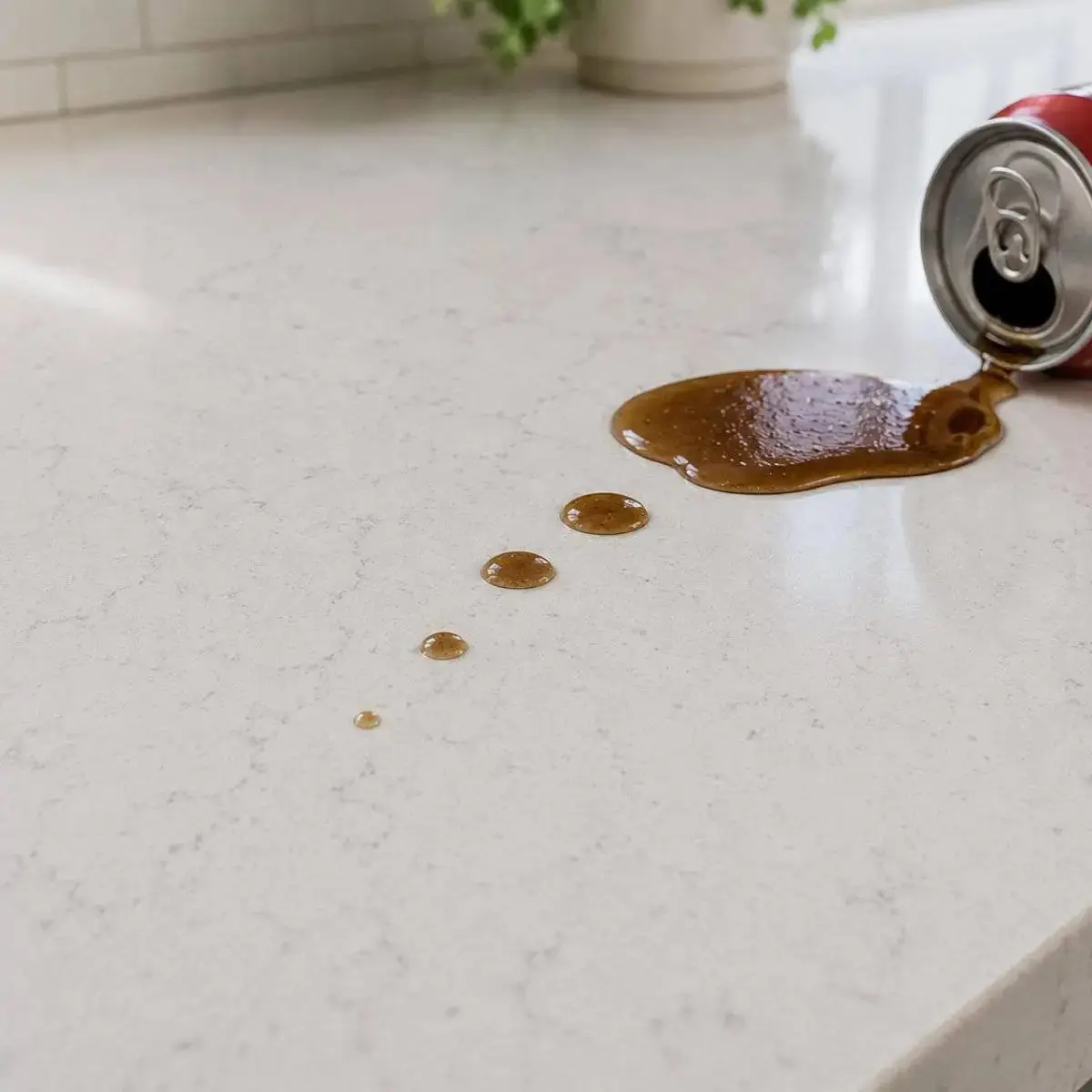 Countertop surface with a spill illustrating protective care