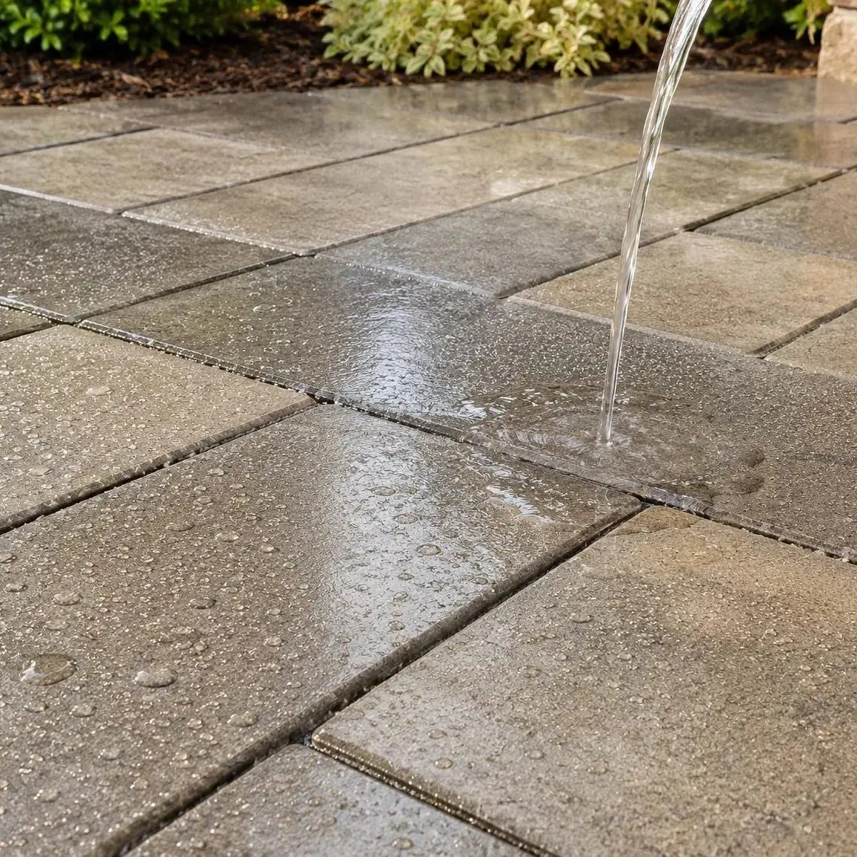 Sealed outdoor pavers with water beading on the surface