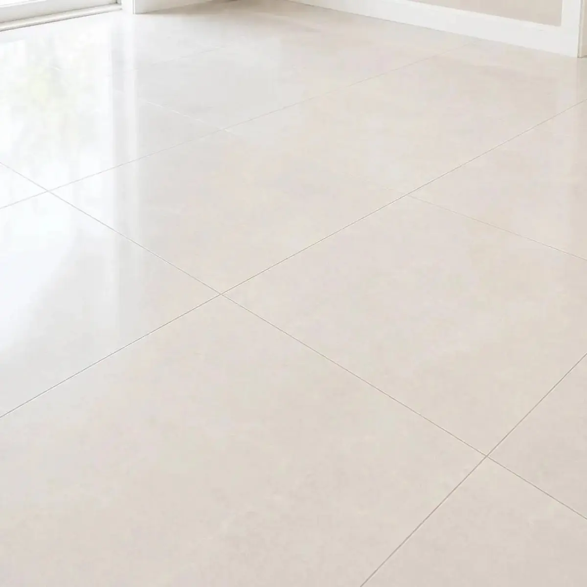 Bright, clean tile floor with precise grout lines